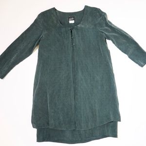 Vintage 90s Flowy Green Dress with Delicate Floral Print